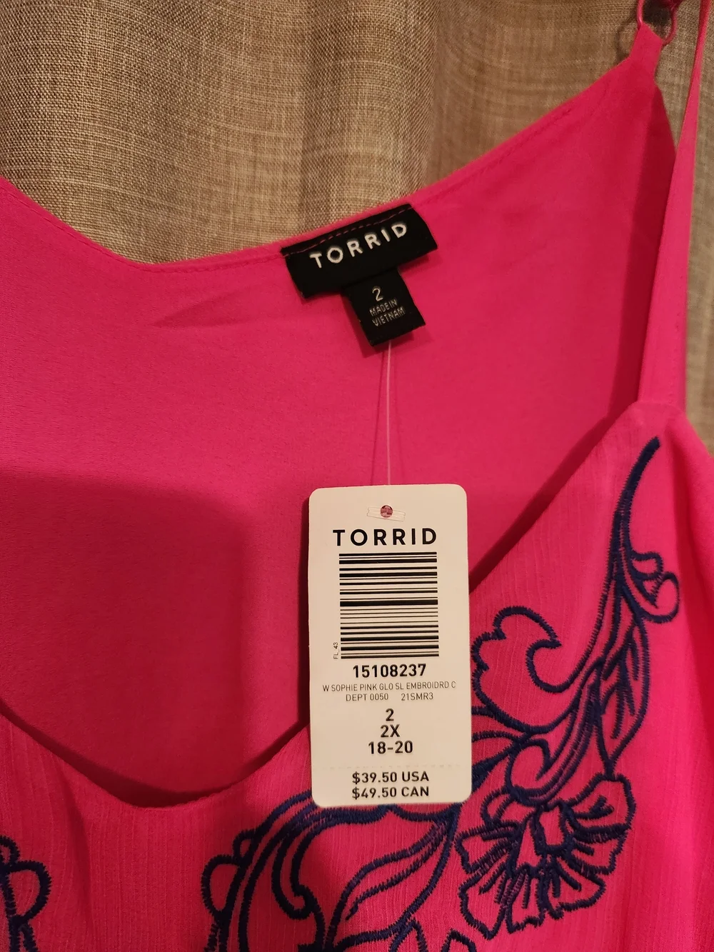 torrid Hot Pink Cami with Navy Floral Embroidery - Picture 2 of 4